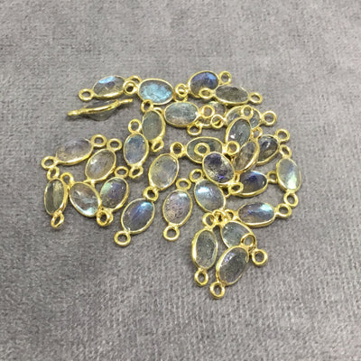 BULK LOT - Pack of Six (6) Gold Sterling Silver Pointed/Cut Stone Faceted Oval Shaped Labradorite Bezel Connectors - Measuring 4mm x 6mm
