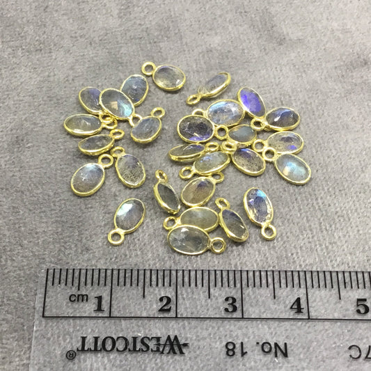 BULK LOT - Pack of Six (6) Gold Sterling Silver Pointed/Cut Stone Faceted Oval Shaped Labradorite Bezel Pendants - Measuring 4mm x 6mm