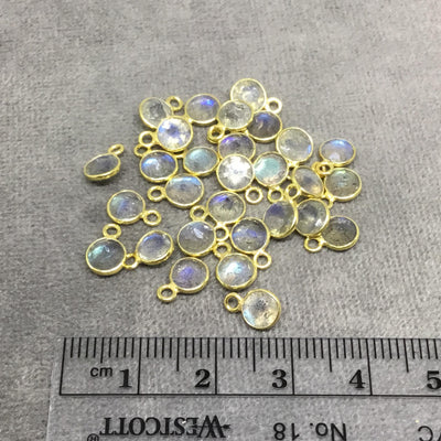 Labradorite Bezel | BULK PACK of Six (6) Gold Sterling Silver Pointed Cut Stone Faceted Coin Shaped Pendants - Measuring 5mm x 5mm