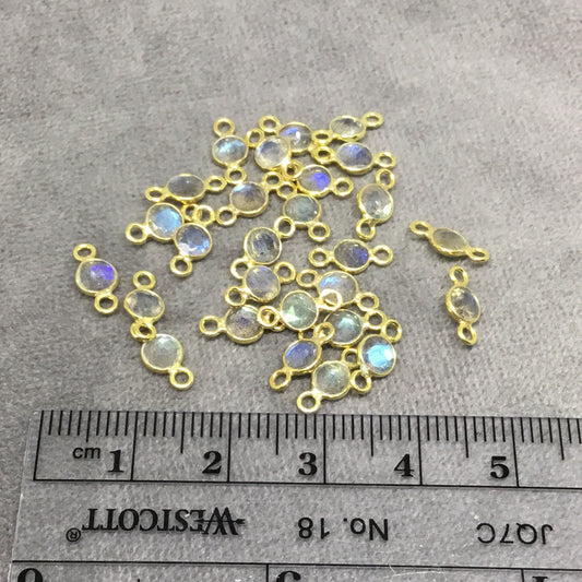 BULK PACK of Six (6) Gold Sterling Silver Pointed/Cut Stone Faceted Round/Coin Shaped Labradorite Bezel Connectors - Measuring 4mm x 4mm