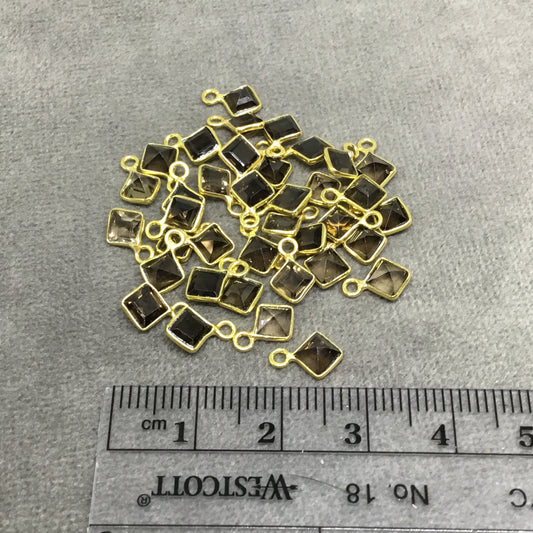 BULK PACK of Six (6) Gold Sterling Silver Pointed/Cut Stone Faceted Diamond Shaped Smoky Quartz Bezel Pendants - Measuring 4mm x 4mm