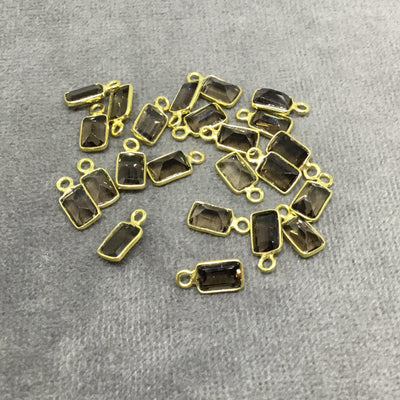 BULK PACK of Six (6) Gold Sterling Silver Pointed/Cut Stone Faceted Rectangle Shaped Smoky Quartz Bezel Pendants - Measuring 4mm x 6mm