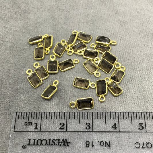 BULK PACK of Six (6) Gold Sterling Silver Pointed/Cut Stone Faceted Rectangle Shaped Smoky Quartz Bezel Pendants - Measuring 4mm x 6mm