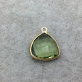 Gold Vermeil Faceted Pale Green Hydro (Lab Created) Quartz Trillion Shaped Bezel Pendant - Measuring 15mm x 15mm - Sold Individually
