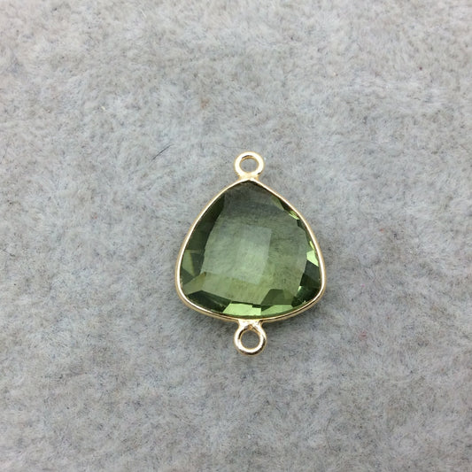 Gold Vermeil Faceted Pale Green Hydro (Lab Created) Quartz Trillion Shaped Bezel Connector - Measuring 15mm x 15mm - Sold Individually
