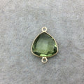 Gold Vermeil Faceted Pale Green Hydro (Lab Created) Quartz Trillion Shaped Bezel Connector - Measuring 15mm x 15mm - Sold Individually