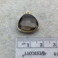 Gold Vermeil Faceted Smoky Brown Hydro (Lab Created) Quartz Trillion Shaped Bezel Pendant - Measuring 15mm x 15mm - Sold Individually