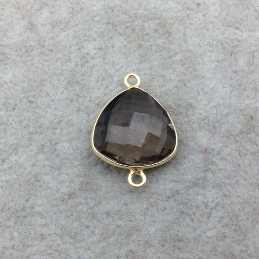 Gold Vermeil Faceted Smoky Brown Hydro (Lab Created) Quartz Trillion Shaped Bezel Connector - Measuring 15mm x 15mm - Sold Individually