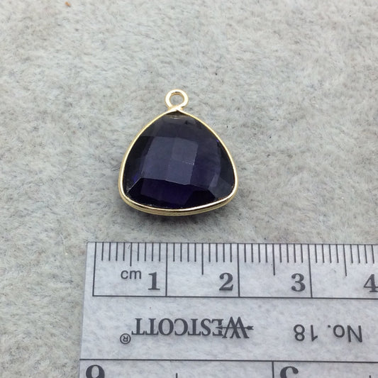 Gold Vermeil Faceted Amethyst Purple Hydro (Lab Created) Quartz Trillion Shaped Bezel Pendant - Measuring 15mm x 15mm - Sold Individually