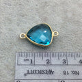 Gold Vermeil Faceted Aqua Blue Hydro (Lab Created) Quartz Trillion Shaped Bezel Connector - Measuring 15mm x 15mm - Sold Individually