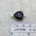 Gold Vermeil Faceted Jet Black Hydro (Lab Created) Chalcedony Trillion Shaped Bezel Connector - Measuring 15mm x 15mm - Sold Individually
