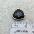 Gold Vermeil Faceted Jet Black Hydro (Lab Created) Chalcedony Trillion Shaped Bezel Pendant - Measuring 15mm x 15mm - Sold Individually