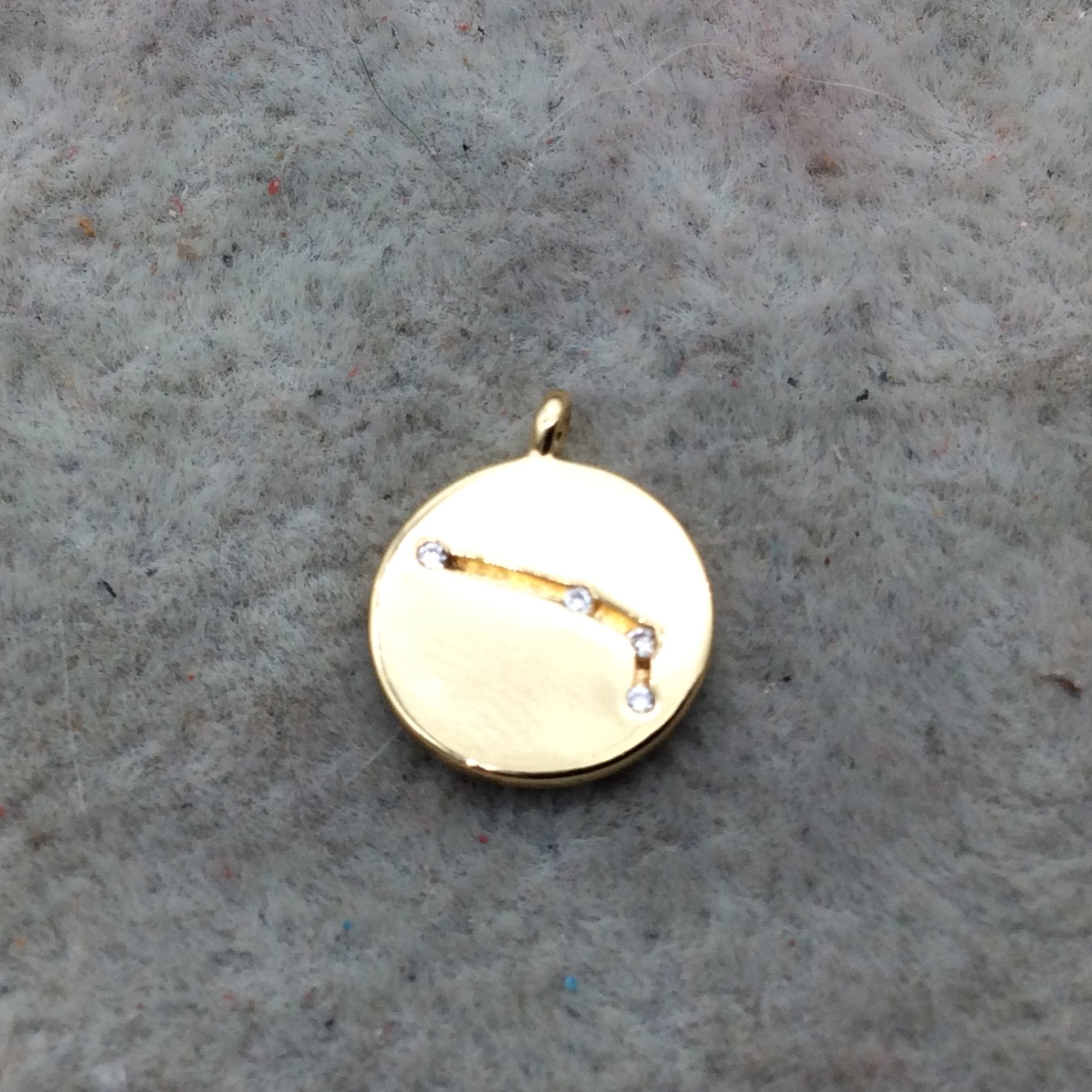 Small Gold Finish Round Shape CZ Cubic Zirconia Inlaid Plated Copper Aries Zodiac Constellation Pendant ~ 11mm  - Sold Individually
