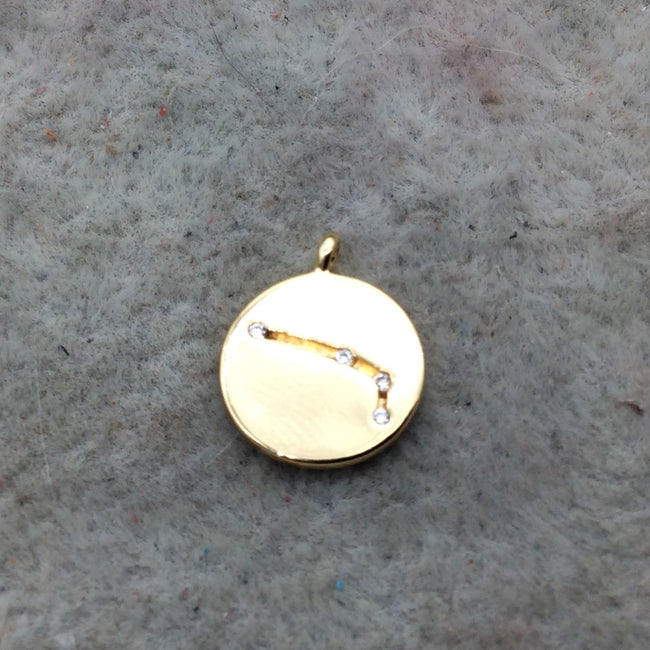 Small Gold Finish Round Shape CZ Cubic Zirconia Inlaid Plated Copper Aries Zodiac Constellation Pendant ~ 11mm  - Sold Individually