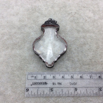 Gunmetal Electroplated Faceted Flat Back Glass Clear/Transparent Crystal Bottle Shaped Pendant With Bail  ~ 40mm x 60mm - Sold Individually