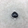 Sterling Silver Faceted Heart Shaped Jet Black Hydro (Man-made) Onyx Bezel Connector - Measuring 15mm x 15mm - Sold Individually