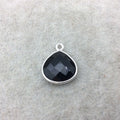 Sterling Silver Faceted Heart Shaped Jet Black Hydro (Man-made) Onyx Bezel Pendant - Measuring 15mm x 15mm - Sold Individually