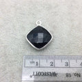 Sterling Silver Faceted Diamond Shaped Jet Black Hydro (Man-made) Onyx Bezel Pendant - Measuring 15mm x 15mm - Sold Individually