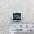 Sterling Silver Faceted Square Shaped Jet Black Hydro (Man-made) Onyx Bezel Connector - Measuring 15mm x 15mm - Sold Individually