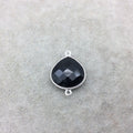Sterling Silver Faceted Heart Shaped Jet Black Hydro (Man-made) Onyx Bezel Connector - Measuring 18mm x 18mm - Sold Individually