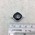 Sterling Silver Faceted Diamond Shaped Jet Black Hydro (Man-made) Onyx Bezel Connector - Measuring 15mm x 15mm - Sold Individually