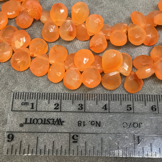 7-8mm x 9-10mm Faceted Pear/Teardrop Shaped Orange Carnelian Beads - 8.5" Strand (Approx. 55 Beads) - High Quality Semi-Precious Gemstone
