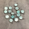 Gunmetal Plated Smooth Natural Amazonite Round/Coin Shaped Bezel Connector - Measuring 8mm x 8mm - Sold Individually, Chosen Randomly