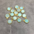Gold Plated Natural Amazonite Smooth Round/Coin Shaped Copper Bezel Pendant -  Measures 8mm x 8mm - Sold Individually, Random