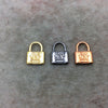 5/8" Padlock Shape Plated Copper Metal Pendant/Charm - Measures 12mm x 17mm  - Three Colors Available, See Variations!