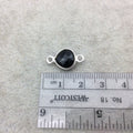 Sterling Silver Faceted Heart Shaped Jet Black Hydro (Man-made) Onyx Bezel Connector - Measuring 10mm x 10mm - Sold Individually