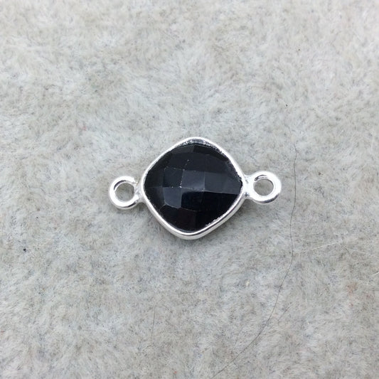 Sterling Silver Faceted Diamond Shaped Jet Black Hydro (Man-made) Onyx Bezel Connector - Measuring 10mm x 10mm - Sold Individually