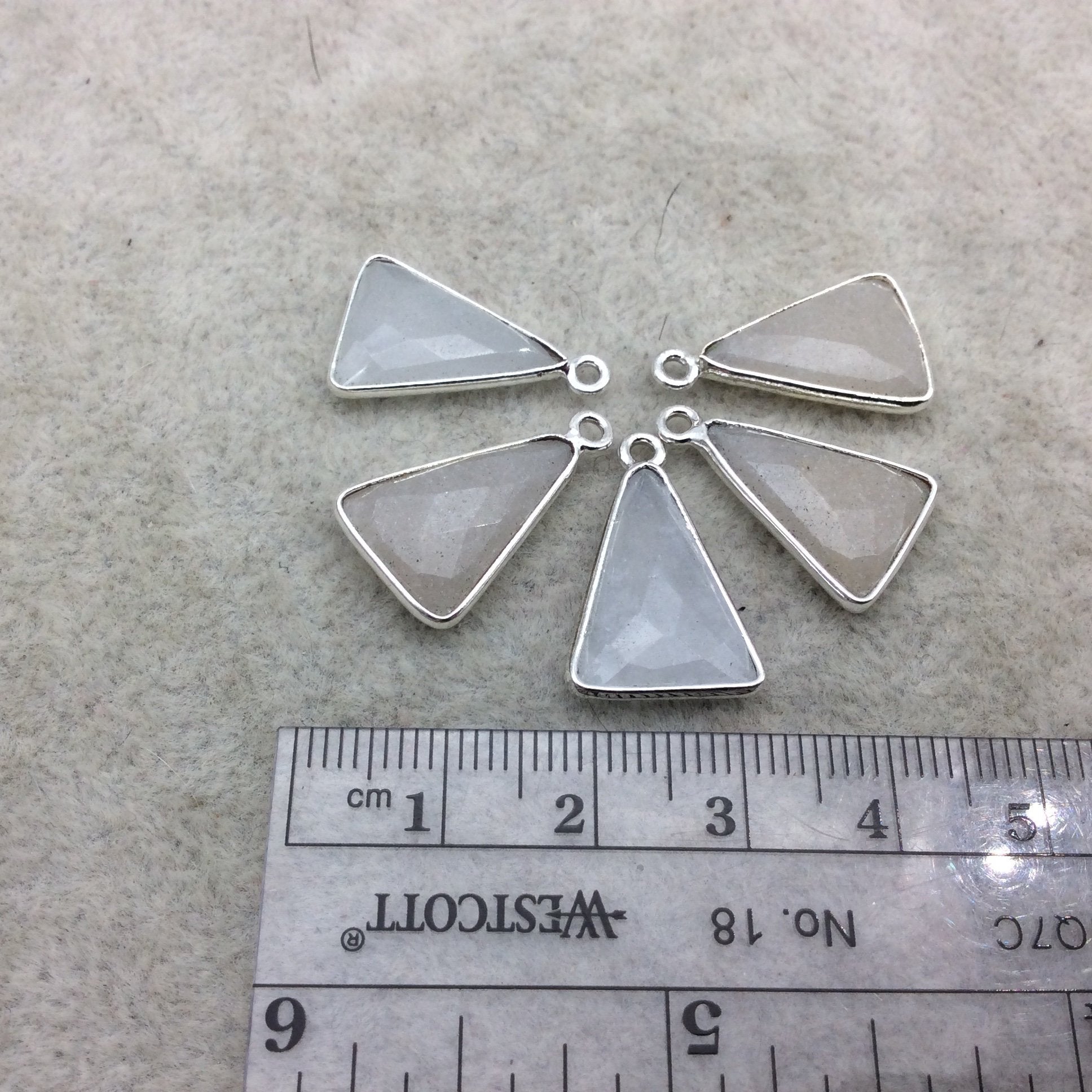Silver Plated Natural White Beryl Faceted Arrow/Triangle Shaped Copper Bezel Pendant - Measures 12mm x 16-18mm - Sold Individually, Random