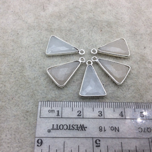 Silver Plated Natural White Beryl Faceted Arrow/Triangle Shaped Copper Bezel Pendant - Measures 12mm x 16-18mm - Sold Individually, Random