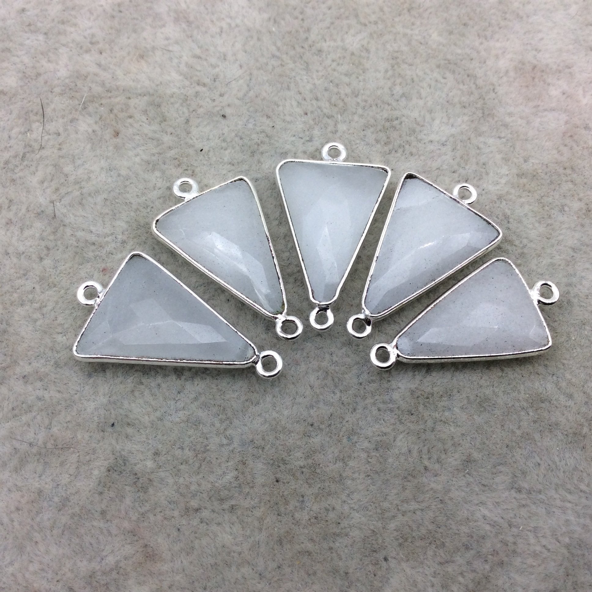 Silver Plated Natural White Beryl Faceted Arrow/Triangle Shaped Copper Bezel Connector - Measures 18mm x 20-25mm - Sold Individually, Random
