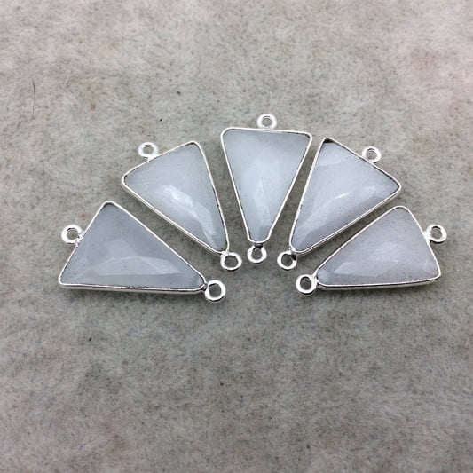 Silver Plated Natural White Beryl Faceted Arrow/Triangle Shaped Copper Bezel Connector - Measures 18mm x 20-25mm - Sold Individually, Random