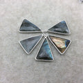 Silver Plated Faceted Natural Iridescent Labradorite Triangle/Arrow Shaped Bezel Pendant - Measuring 18mm x 22-25mm - Sold Individually
