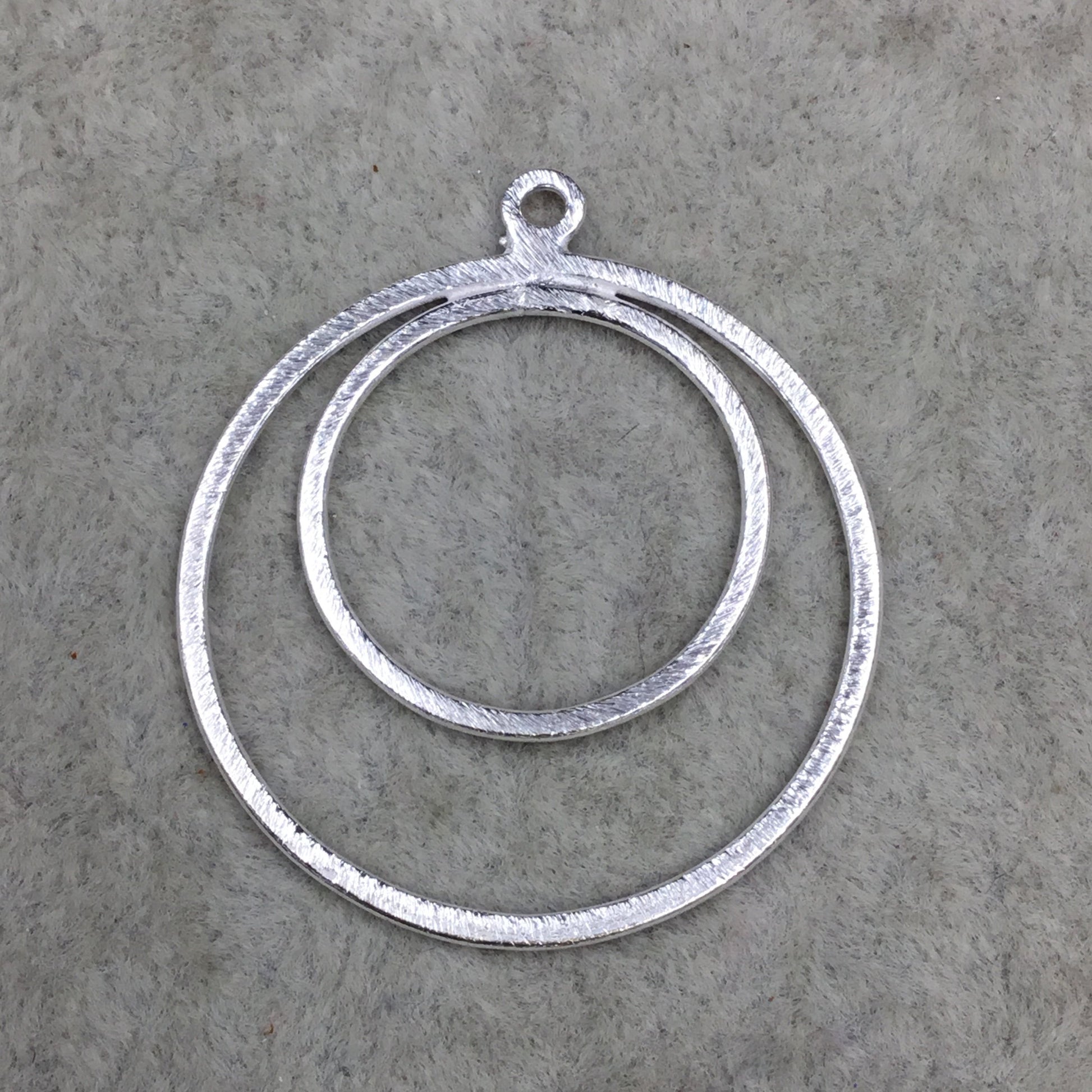 37mm x 37mm Large Sized Silver Plated Copper Double Nested Circular/Hoop Shaped Pendant Components - Sold in Packs of 10