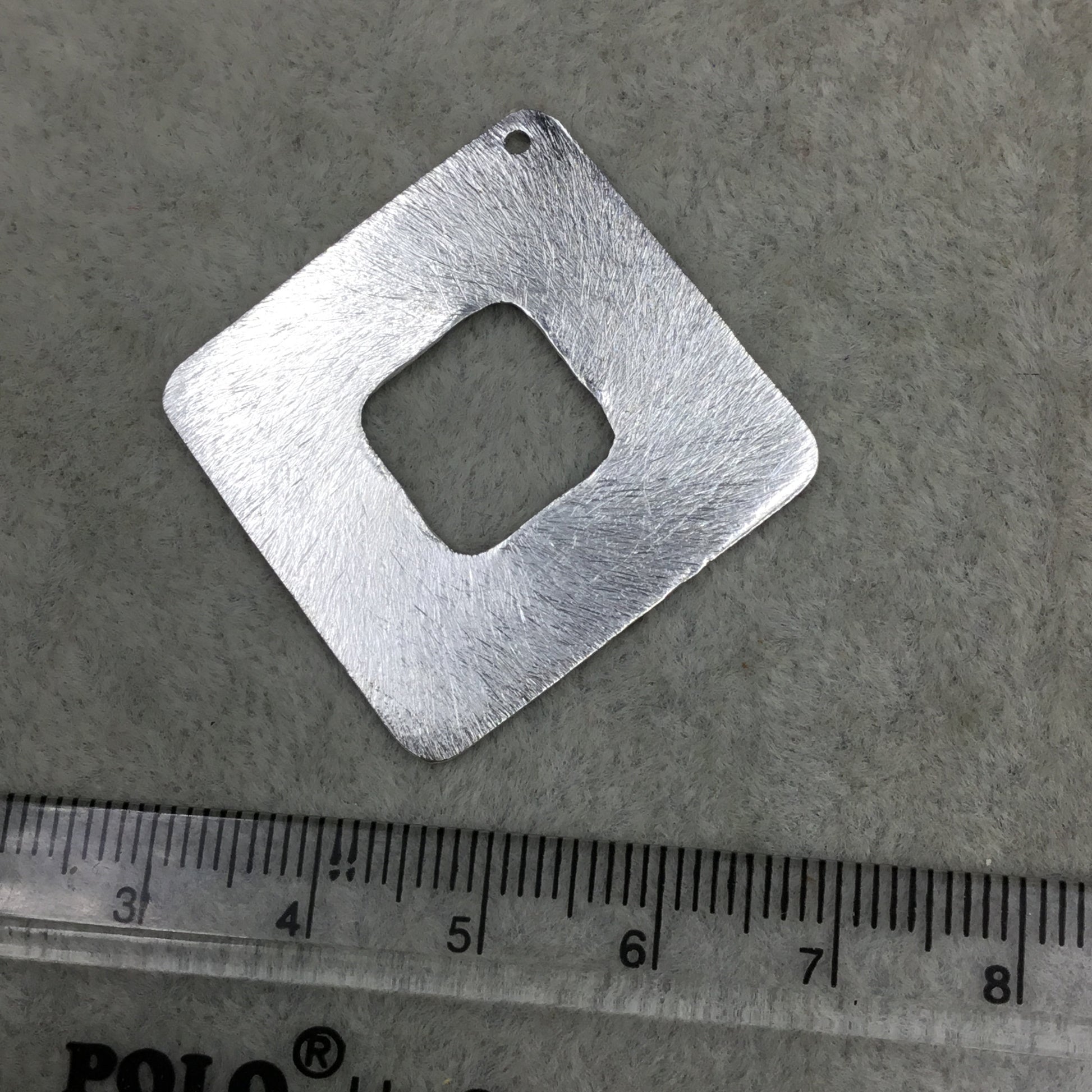 40mm x 40mm Silver Brushed Finish Thick Open Diamond Shaped Plated Copper Components - Sold in Pre-Counted Bulk Packs of 10 Pieces (583-SV)