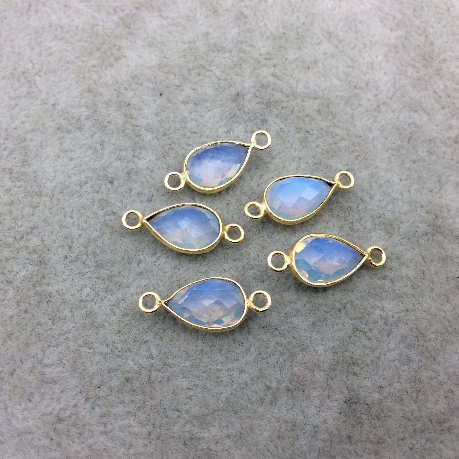 Gold Plated Faceted Milky Opalite (Manmade Glass) Pear/Teardrop Shaped Bezel Connector - Measuring 8mm x 12mm - Sold Individually