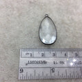 Gunmetal Plated Faceted Clear Hydro (Lab Created) Quartz Pear/Teardrop Shaped Bezel Pendant - Measuring 17mm x 31mm - Sold Individually