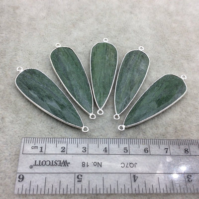 Silver Finish Faceted Green Aventurine Long Teardrop Shape Bezel - Plated Copper Connector Component ~ 15mm x 45mm - Sold Individually
