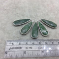 Silver Finish Faceted Green Aventurine Long Teardrop Shape Bezel - Plated Copper Pendant Component ~ 10mm x 30mm - Sold Individually