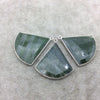 Silver Finish Faceted Green Aventurine Fan Shape Bezel - Plated Copper Pendant Component ~ 30mm x 30mm - Sold Individually