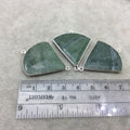 Silver Finish Faceted Green Aventurine Fan Shape Bezel - Plated Copper Connector Component ~ 30mm x 30mm - Sold Individually