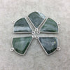 Silver Finish Faceted Green Aventurine Fan Shape Bezel - Plated Copper Connector Component ~ 22mm x 22mm - Sold Individually