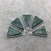 Silver Finish Faceted Green Aventurine Triangle Shape Bezel - Plated Copper Connector Component ~ 15mm x 20mm - Sold Individually