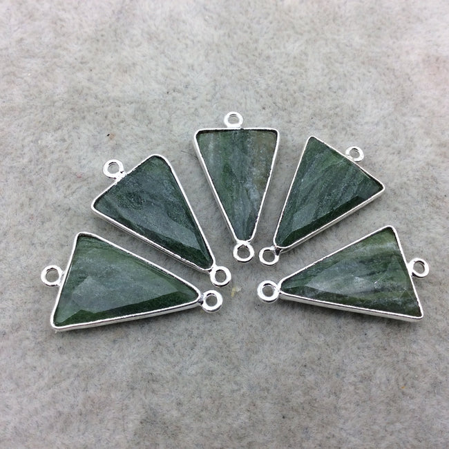 Silver Finish Faceted Green Aventurine Triangle Shape Bezel - Plated Copper Connector Component ~ 15mm x 20mm - Sold Individually
