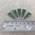 Silver Finish Faceted Green Aventurine Triangle Shape Bezel - Plated Copper Connector Component ~ 10mm x 25mm - Sold Individually