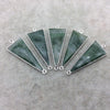 Silver Finish Faceted Green Aventurine Triangle Shape Bezel - Plated Copper Connector Component ~ 12mm x 30mm - Sold Individually