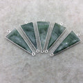 Silver Finish Faceted Green Aventurine Triangle Shape Bezel - Plated Copper Connector Component ~ 12mm x 30mm - Sold Individually